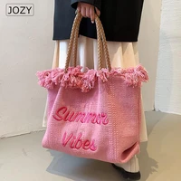casual tassel large capacity textile tote women handbags designer brand shoulder bags luxury shopper big shopping bag 2022
