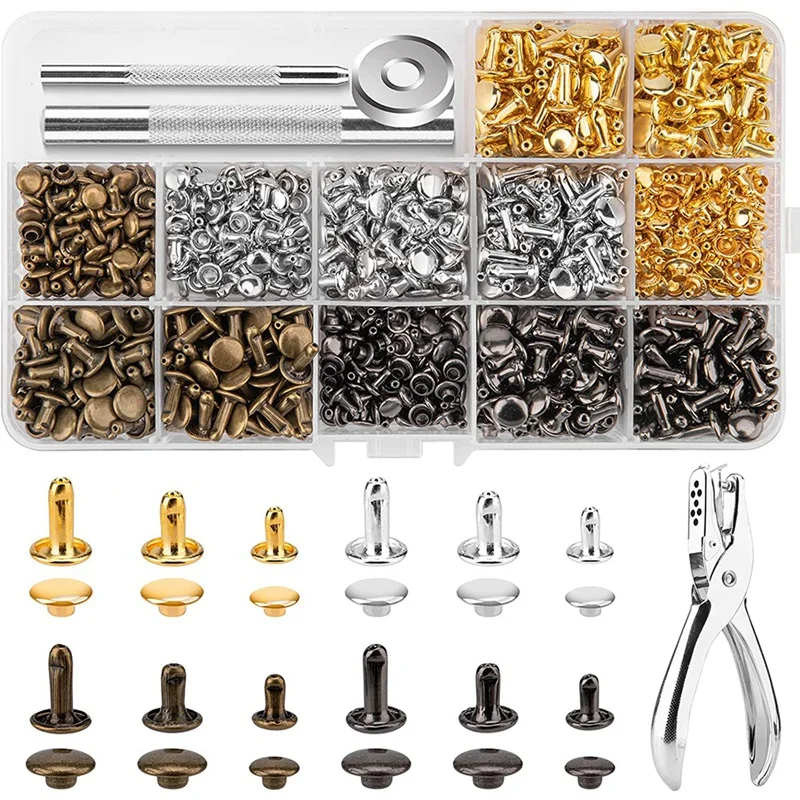 

480 Pcs Metal Double Cap Rivets Studs Round Rivet For DIY Leather Craft Bag Belt Clothing Garment Shoes Fixing Tools