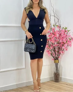 Womens Dress, Sexy, Button Design, Sleeveless Overalls, 2022 Ol Style,
Office Ladies, Elegant Sleeveless Skirt