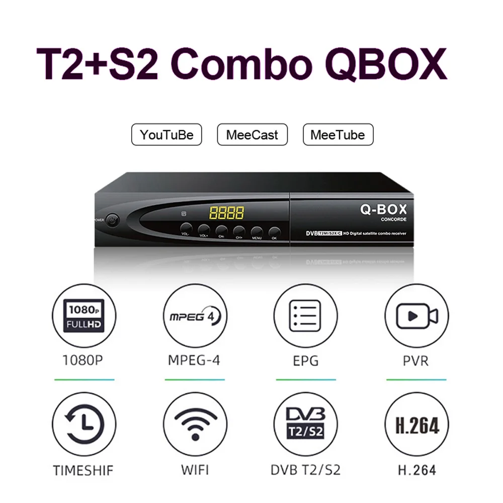 

DVB T2 S2 Combo 2 in 1 Digital Tuner QBOX Satellite TV Receiver H264 TV Decoder 1080P Full HD PVR EPG T2 DVB S2 Set Top Box