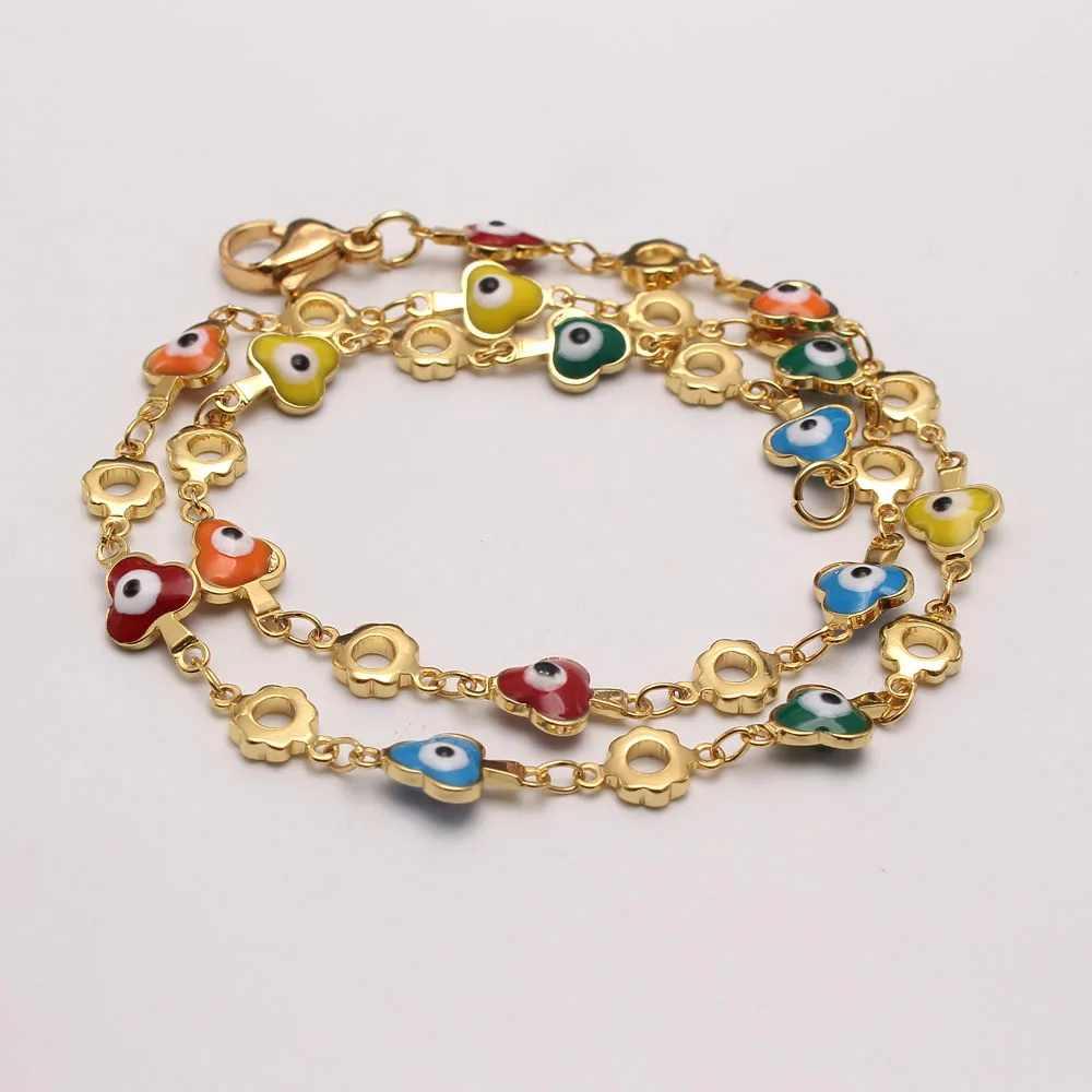 

MHS.SUN Newest Bohemia Evil Eye Necklace Bracelets For Women Fashion Epoxy Chain Bangles Copper Jewelry Set For Party Gift