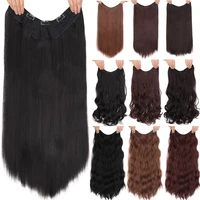 dianqi 5 clips on long straight hair extensions 24 inch synthetic ombre black brown clip on fake hairpieces for women hair