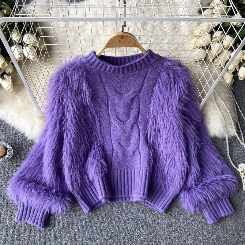 

Autumn and Winter Thickening New Korean Design Sense Plush Fringe Short Paragraph Mohair Knitted Sweater