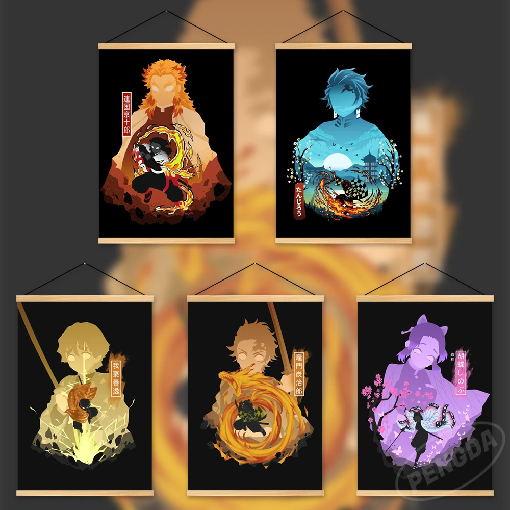 

Wall Art Anime Canvas Demon Slayer Pictures Agatsuma Zenitsu Painting Print Rengoku Kyoujurou Poster Hanging Wooden Home Decor