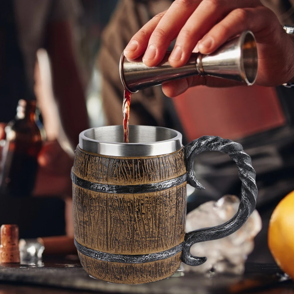 

Vintage Barrel Resin Mugs Double-deck Beer Tea Wine Mug Retro Kitchen Coffee Cup for Home Pub Bar Decoration Drinkware