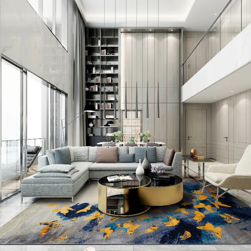 

New Chinese 3d Printed Carpet Carpet Living Room Abstract American Modern Minimalist Light Luxury Coffee Table Mat Bedroom Bedsi