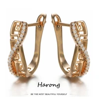 harong gold color hollow stud earrings geometric inlaid crystal copper metal earring valentines day gift for women