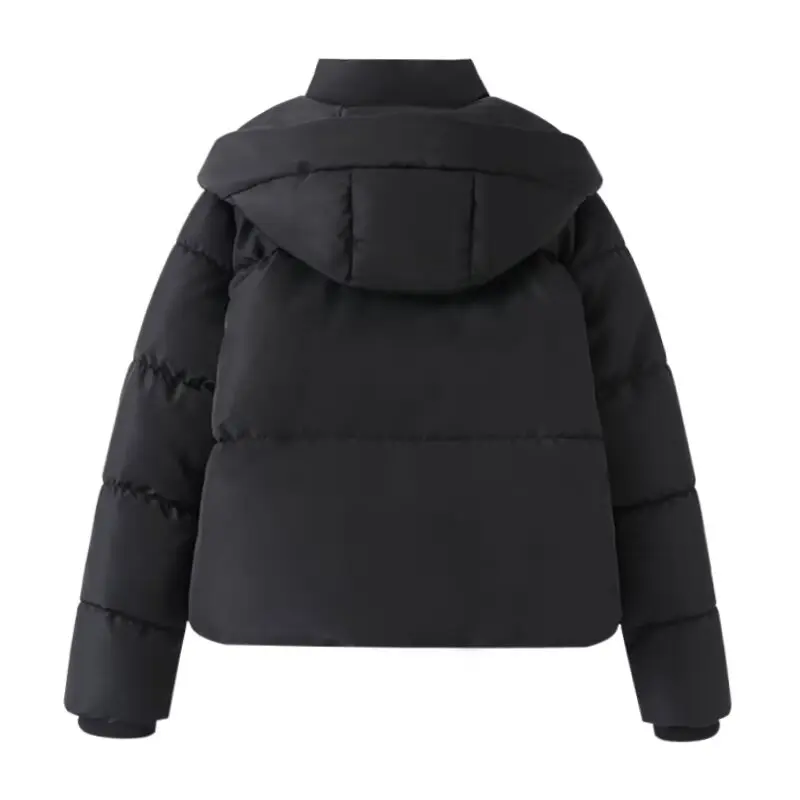 Women's Fall Winter Padding Coat TRAFZA Casual Hooded Jacket New 2024 Fashion Simple Versatile Black