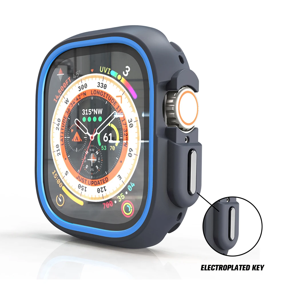 Cover For Apple Watch Ultra 49MM Rubber Case Frame Protective Bumper 45mm 41mm For iWatch Series 8 7 6 SE 44MM Electroplated key
