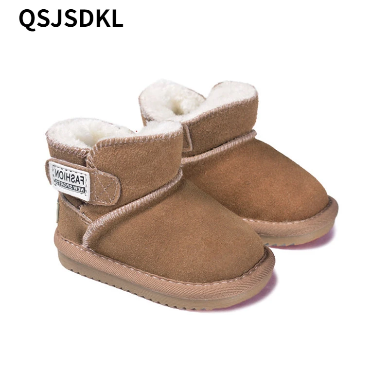 Genuine Leather Warm Snow Boots chaussures 2023 New Plush Cotton Little Kids Shoes Non-slip Toddler Boys Girls Baby Boots