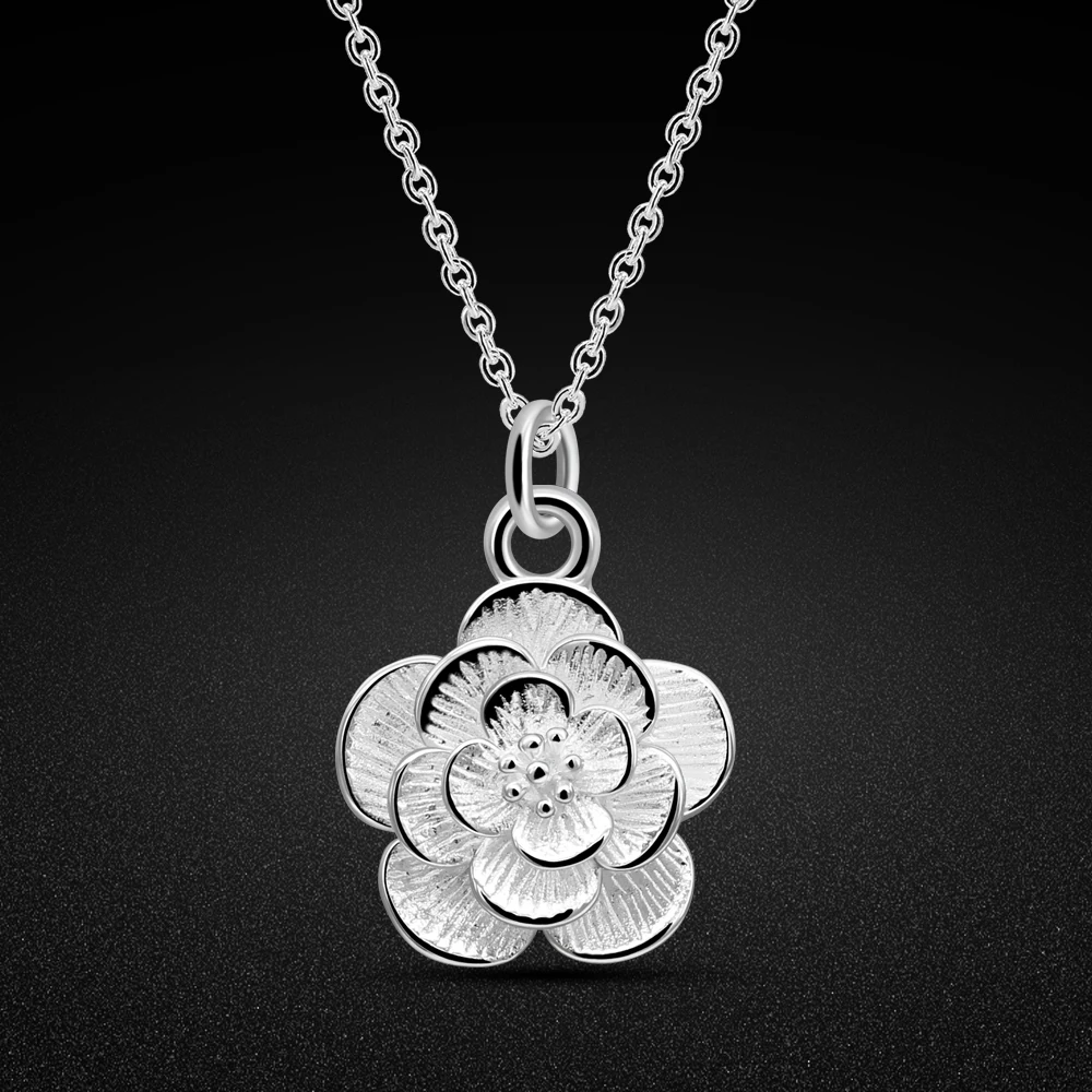 

Kpop Necklace 925 Sterling Silver Clavicle Chain Jewelry Simple Female Double Layer Necklace Female Flower Pendant for Women