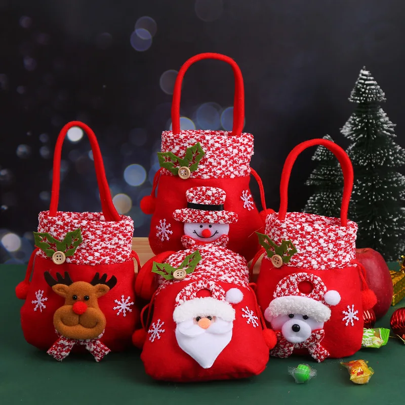 

Рождественский ручной Подарочный пакет, сумка с ручкой в виде Санты, конфет, яблок, подвесное украшение для рождественской елки, новогодний и Рождественский подарок
