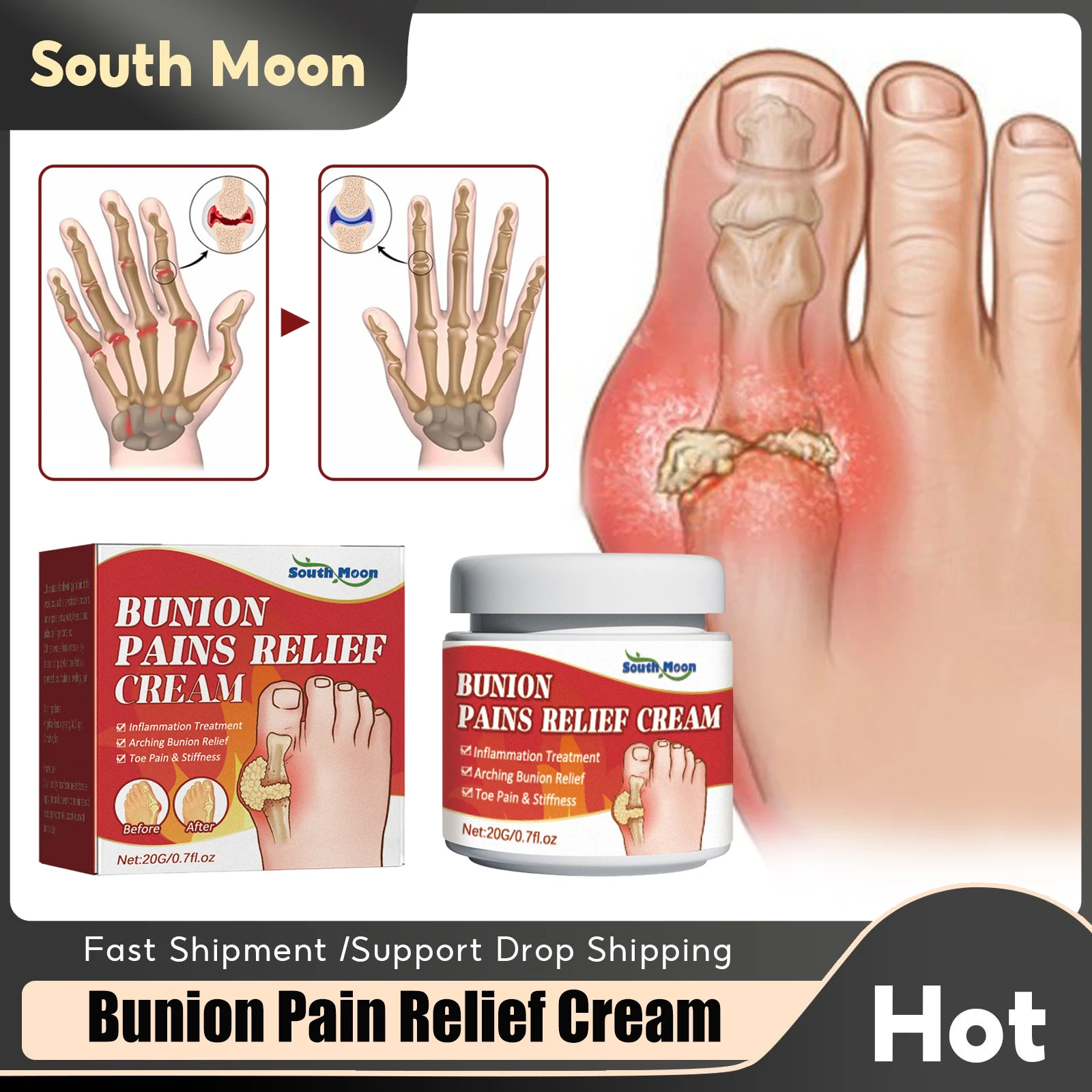 

Bunion Pain Relief Cream Treatment Gout Muscle Fingers Toes Thumb Inflammation Arthritis Joints Hallux Valgus Corrector Ointment