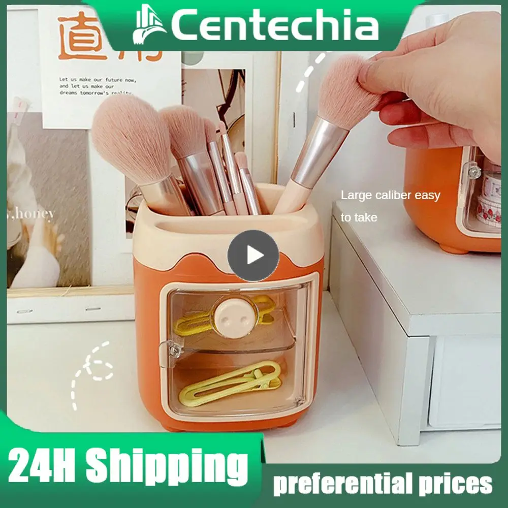 

Brush Storage Container Cute. Creative With Sticker Pen Pencil Pot Holder Piggy Multi Grid Drawer Pen Holder Desk Organizer