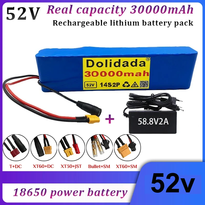 

New 52V 18650 Rechargeable Lithium Battery Pack 14S2P 30000mAh Built-in BMS Suitable for Electric Bicycles and Electric Scooters