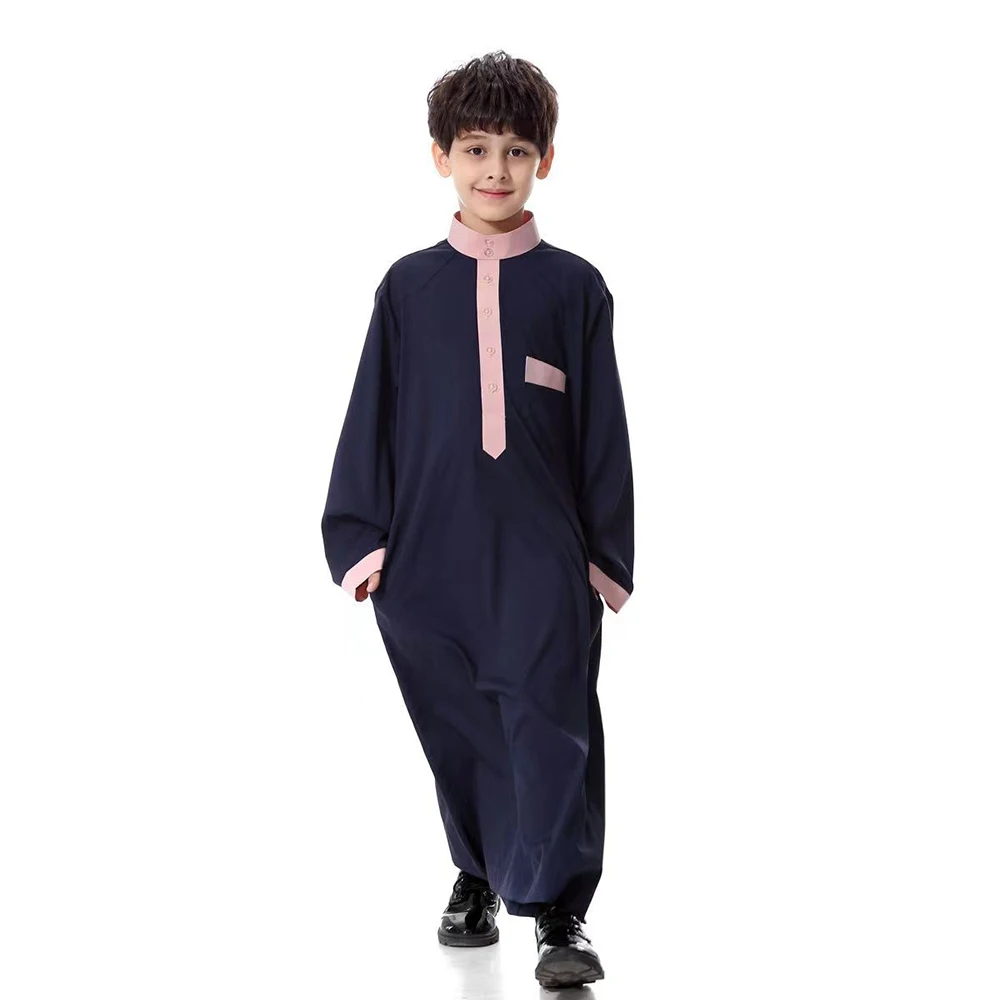 New Muslim Children's Robes Solid Colors Boys' National Costumes Long Sleeves Arab Travel Clothes For Ethnic Minorities Abaya