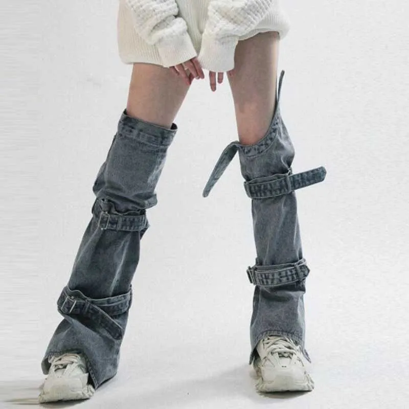 Womens High Waist Aesthetic Fashion Wide Leg Jeans Baggy Female Girls Denim Capris Pants Jean Mom Jeans Trousers Legs Warmer