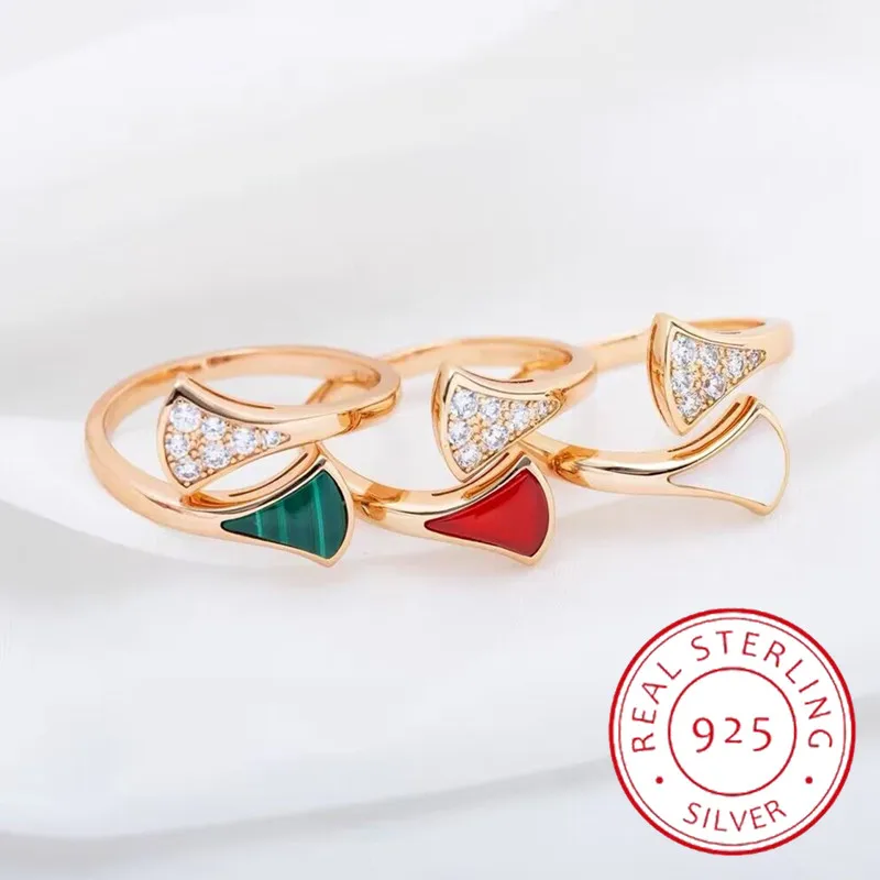 

Rose gold inlaid with natural stone fan-shaped skirt ring Women's personalized fashion luxury brand party luxury jewelry