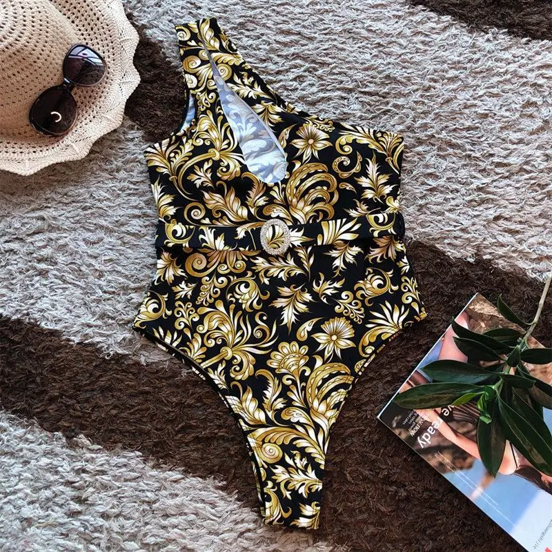 

Women's One Piece Swimsuit Floral Print One Shoulder Cutout Bathing Suit