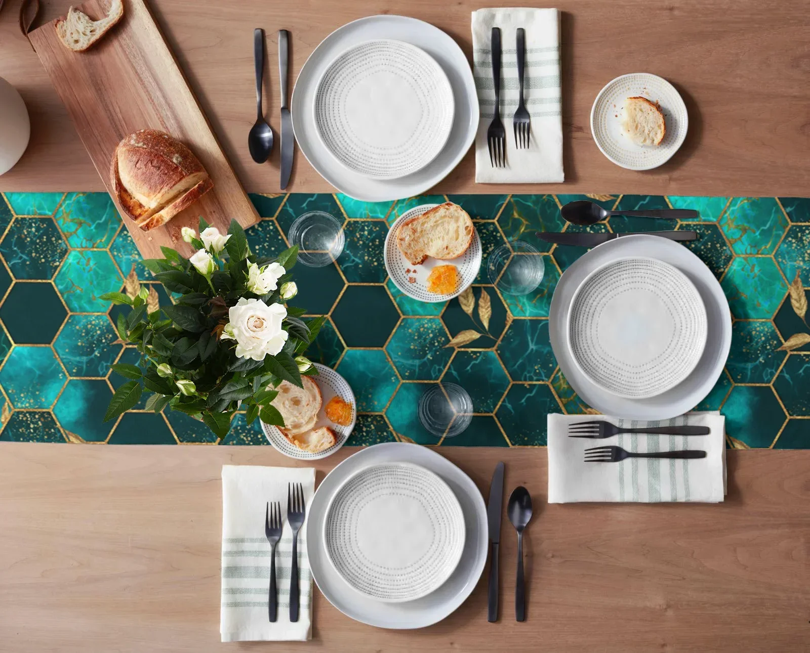 Мраморная сотовая текстура зеленая льняная дорожка для стола украшение