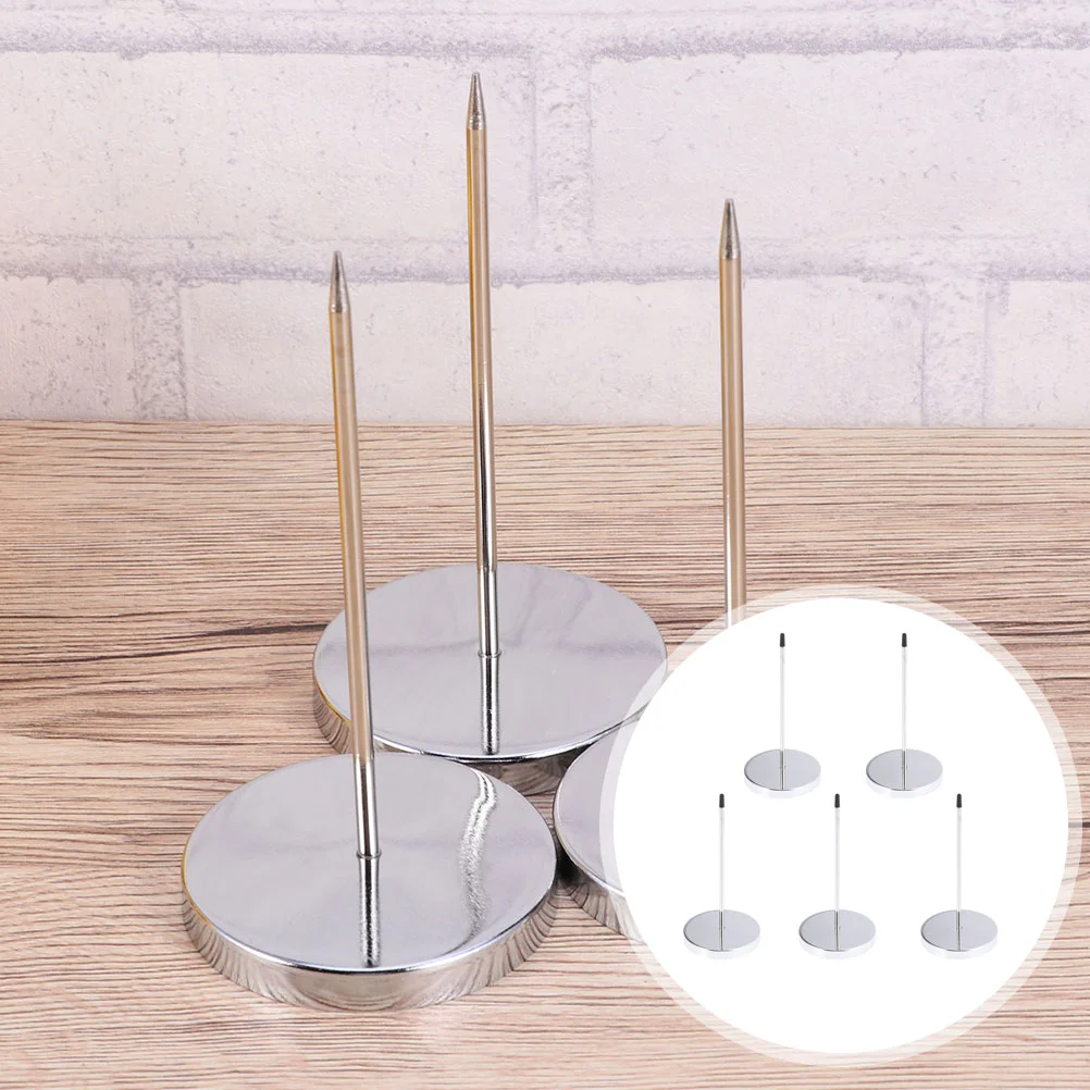 

5Pcs Lottery Ticket Holder Straight-Bar Bill Spike Accountant Supplies (Silver)