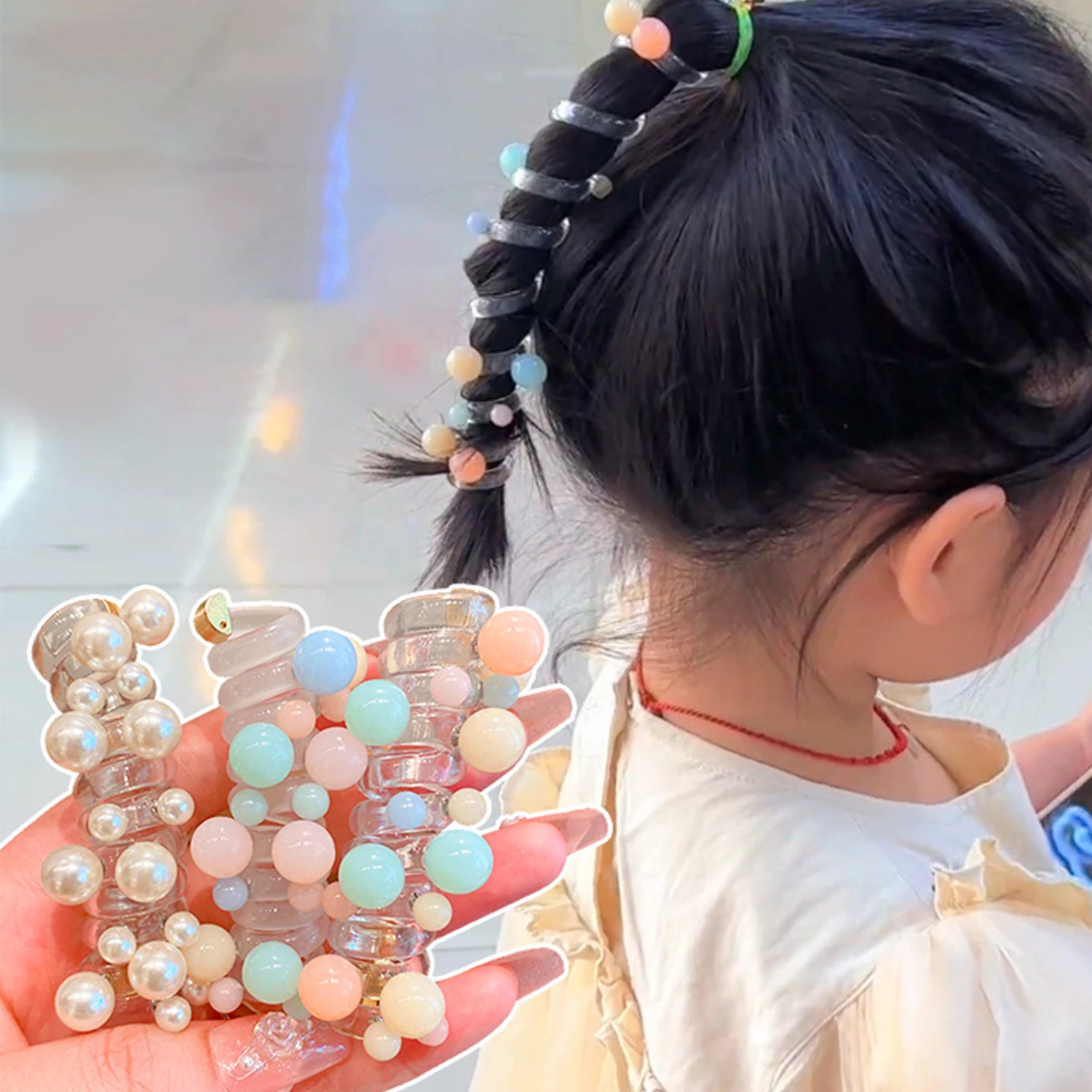 

Cute Pearls Ponytail Elastic Hair Bands Rubber Hair Ties Bundle Scrunchies Telephone Wire Girls Hair Accessories Women Headbands