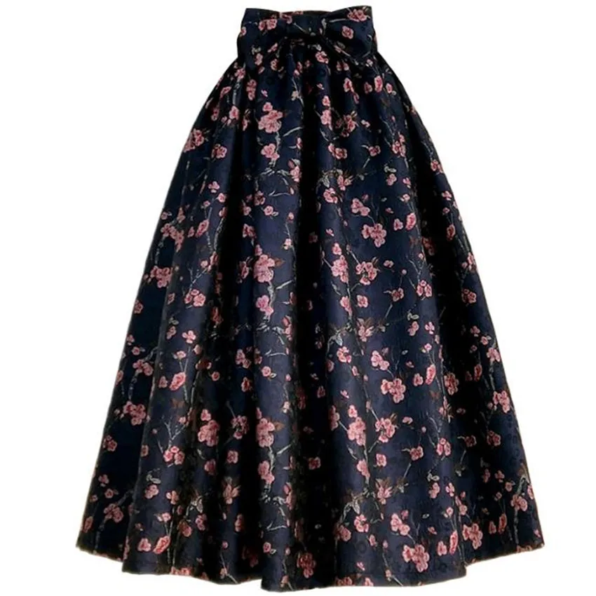 French Style Retro Bow Jacquard Printed Ball Gown Skirts Women High Waist Party Umbrella Spring Autumn