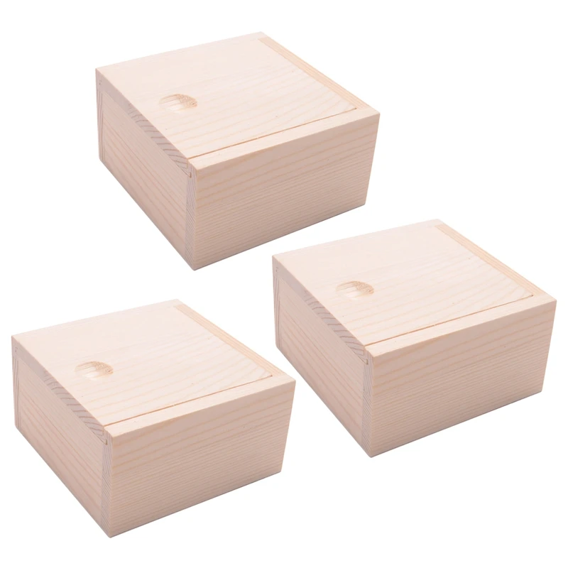 

3X Small Plain Wooden Storage Box Case For Jewellery Small Gadgets Gift Wood Color