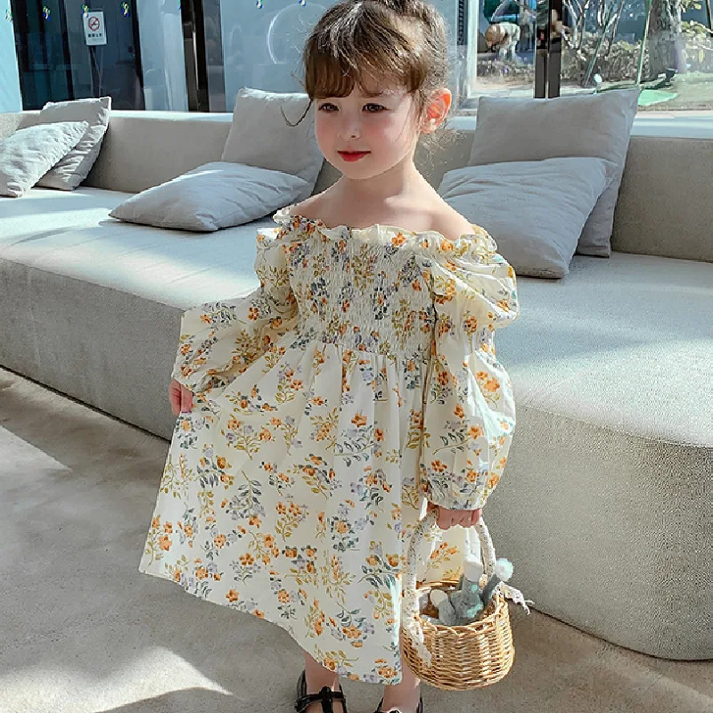 

Girls Casual Flower Princess Dress 2023 Autumn Little Girls Fashion Cotton Dress Children 3-7 Years Old Party Clothing