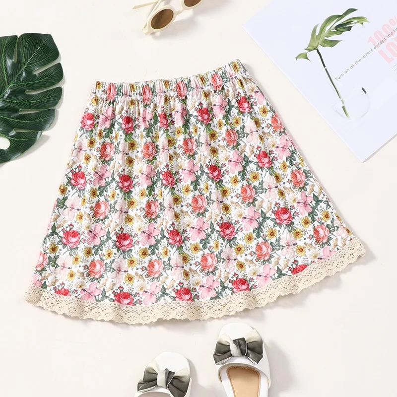 

Skirt for Girls 2022 Summer Kids Skirts Flower Print Lace Girls Skirts School Girl Skirt Sweet Girls Clothes 5-10Y