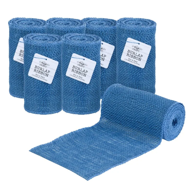 

Craft Jute Burlap Roll Precut, Finished Edges, 6"W x 5-Yards, 7 Rolls, Blue