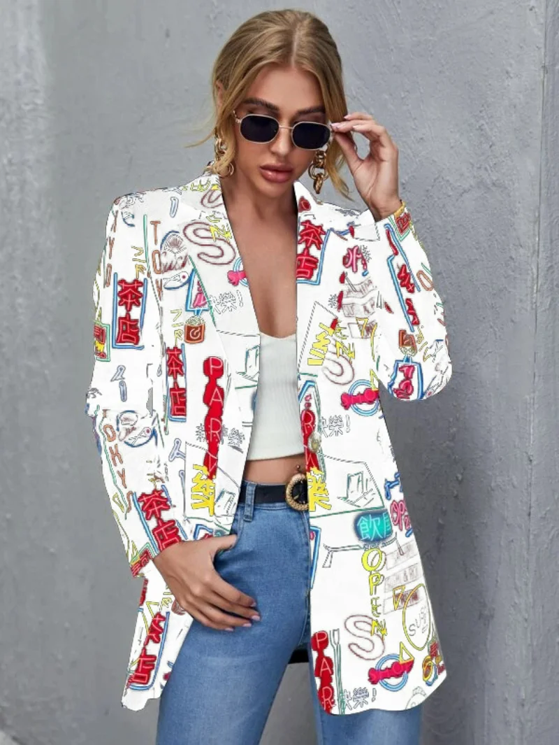 Blazers for Women 2023 Fashion Position Printed Blazers Women Long Sleeve Slim Jacket Women Coats