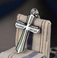 anglang fashion cross pendants silver color opal jesus cross pendant necklace jewelry for menwomen wholesale