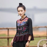 2022 traditional chinese vintage cheongsam blouse flower embroidery hanfu tops elegant oriental tang suit chinese retro blouse