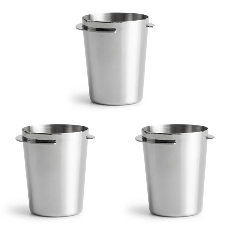 

3x зеркальная кофейная кружка из нержавеющей стали, кормушка для порошка для эспрессо-машины 58 мм, серебристая