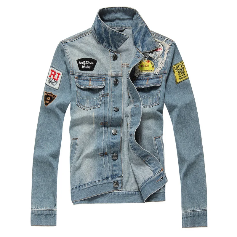 

2023 Luxury Mens Denim Jackets Fashion Hole Jeans Jacket Mens Cotton Outwear Jackets Coat Long Sleeve Male Clothing Size 3XL 50