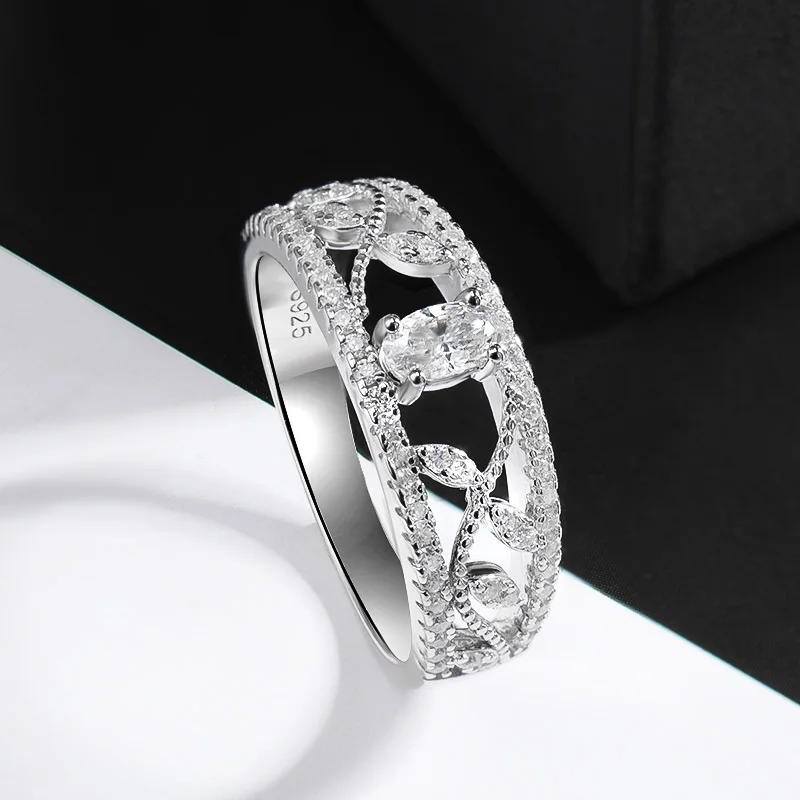 Кольцо Halaile D Color Full Moissanite из стерлингового серебра S925 с узором в виде листьев и
