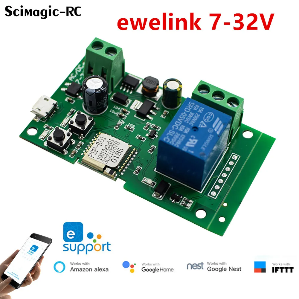 

EweLink Smart USB 7-32V DIY 1-канальный Jog Inching Самоблокирующийся WIFI Беспроводной переключатель умного дома, голосовой пульт дистанционного управления ...