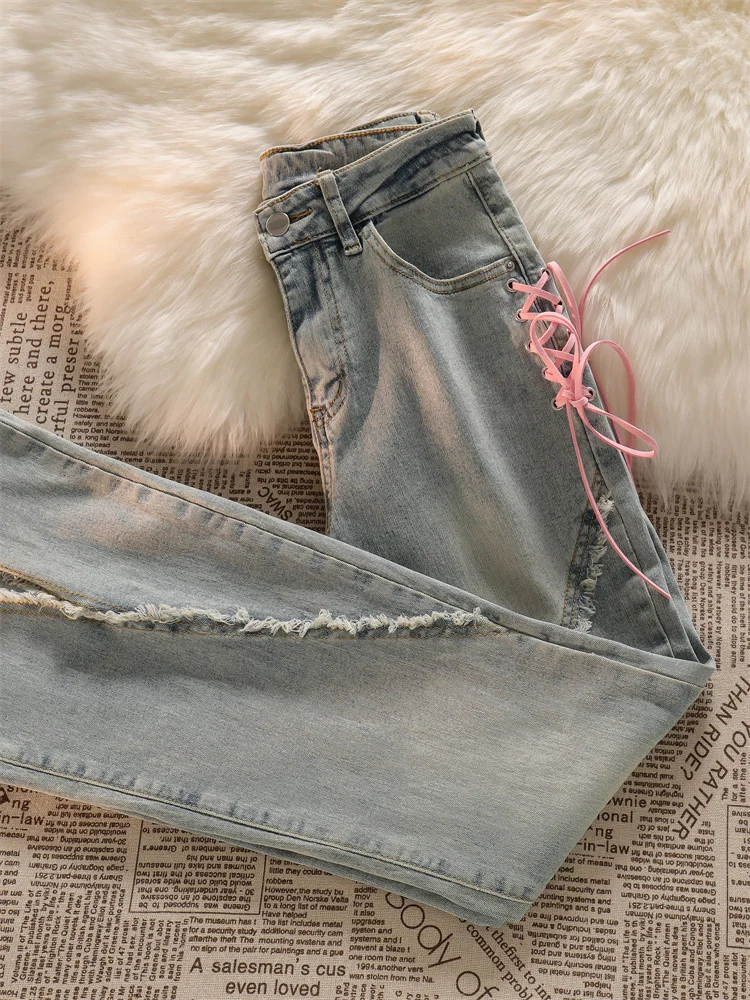 Прямые женские брюки с бантом и разрезом новинка 2024 дизайнерские облегающие