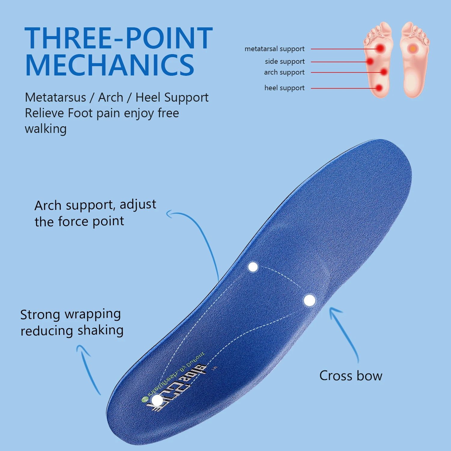 PCSsole EVA Orthopedic Insoles 2.5cm Hight Arch Suppor Plantar Fasciitis Insoles Bule Flat Feet Insoles For Shoes Men and Women