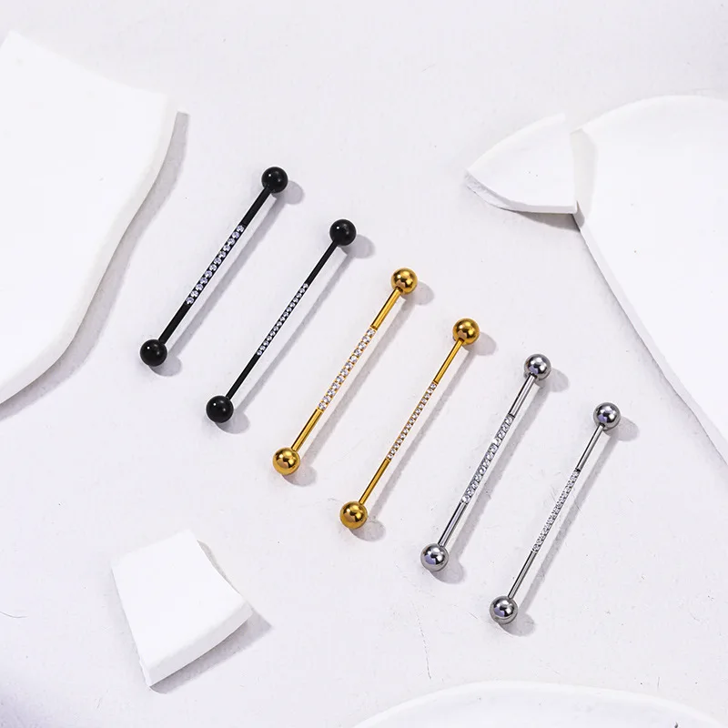 

14G/16G G23 Titanium Industrial Barbell Piercing Zircon Straight Bar Cartilage Earring Ear Piercing Barbells Body Jewelry Goth