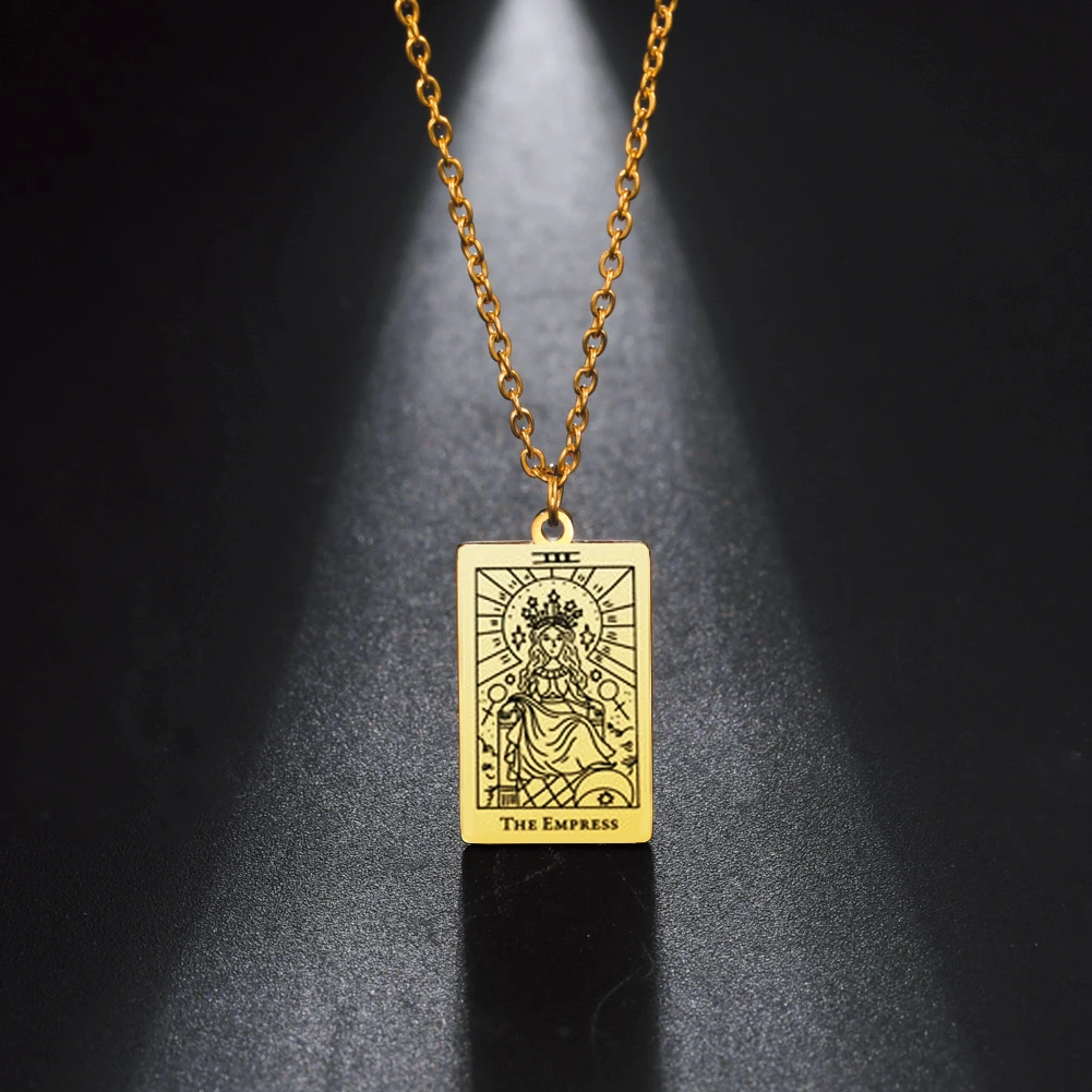 

Major Arcana Tarot Pendant Necklace Stainless Steel Classic Women Vintage Lucky Amulet Tarot Cards Men Choker Jewelry Pagan Gift