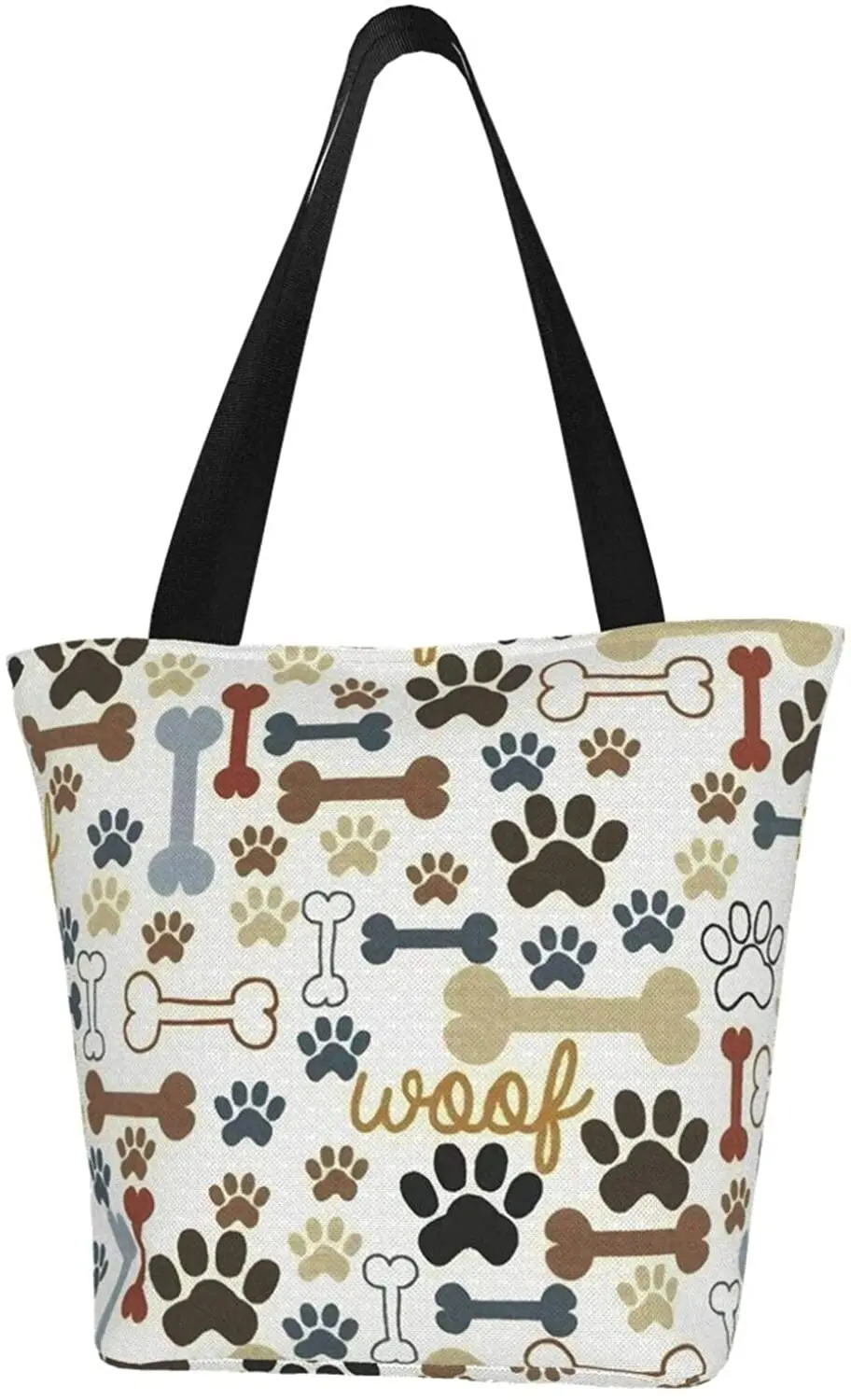 

Dog Bones Paw Prints Polyester Shopping Bag with Coin Purse Tote Bags Grocery Bag
