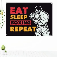 eat sleep boxing repeat workout motivational poster tapestry wall art fitness bodybuilding exercise banner flag gym decoration