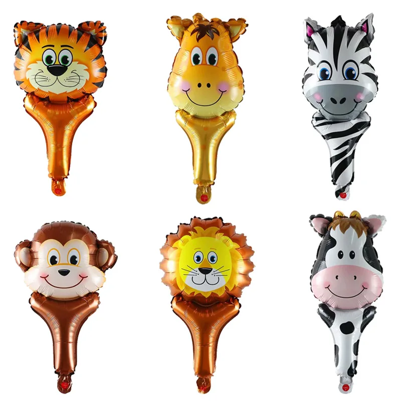

10Pcs Animal Head Hand Stick Balloons Tiger Lion Giraffe Dinosaur Air Globos Birthday Party Baby Shower Decorations Kid Toy Gift