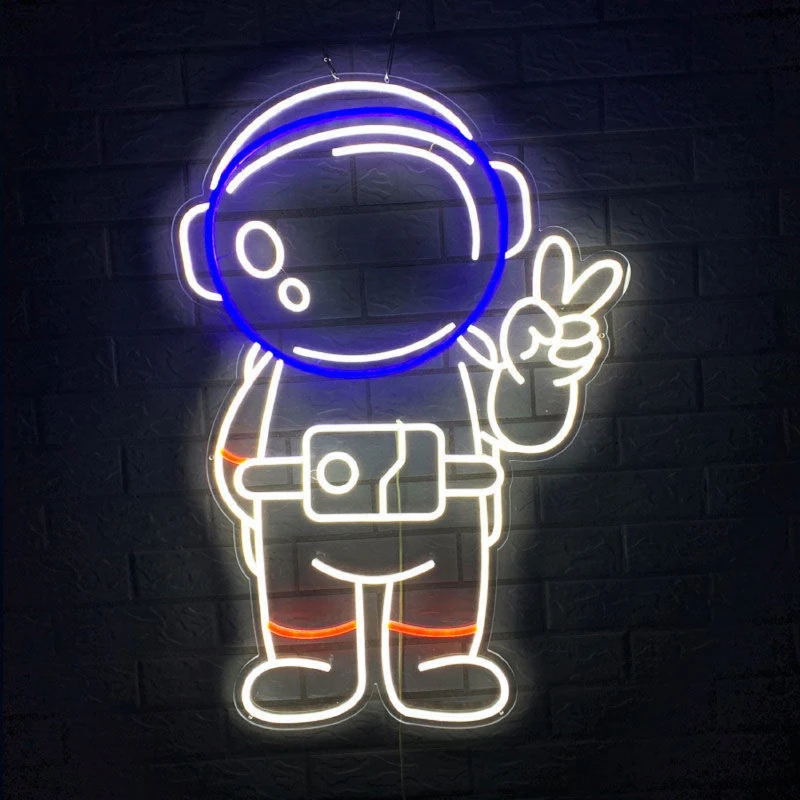 

Customized Hua Ming factory price creative net red astronaut luminous word LED neon luminous light sign background wall