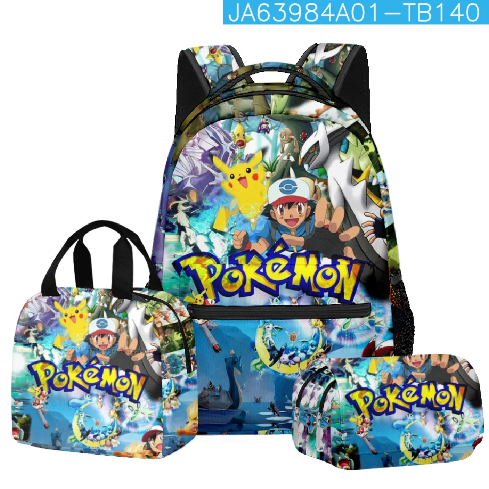 

New Pikachu Trendy Comfortable Light Simple Student Schoolbag Backpack Lunch Bag Pencil Case Three-piece Set