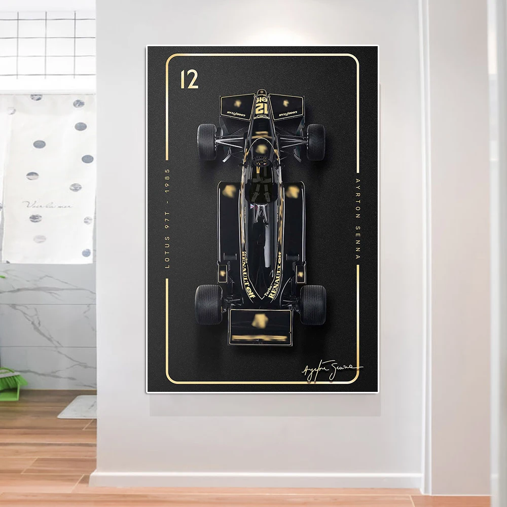 Обычный курс noire et dorée imprimée peinture sur toile de voiture course Senna gagnant du Grand Prix deco