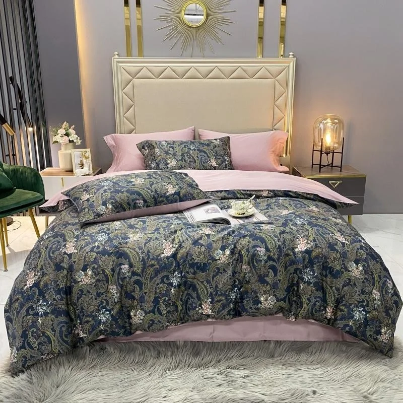

Boho Chic Paisley Vibrant Luxury Duvet Cover Bed Sheet Pillow Shams 4Pcs Set Soft 600TC Egyptian Cotton Bedding Sets