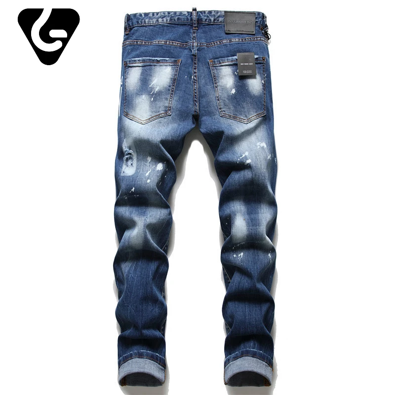 2022 summer new Dsquared2 tattered splash paint men's slim letter print stretch D2 jeans skinny beggar pants 1086